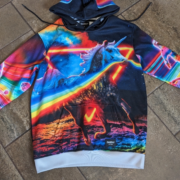 Fresh Hoods Graphic Neon Unicorn Space Hoodie Size S Rainbow Pink Yellow… - Picture 5 of 11